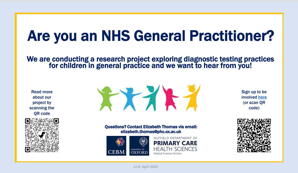 OxPrimaryCareSci (@oxprimarycare) on Twitter photo A new NIHR-funded study led by Dr Elizabeth Thomas <a href="/_ETThomas/">Elizabeth Thomas</a>, seeks to interview GPs about their test-ordering practices to understand the factors that drive variation in testing for children. GPs are invited to take part by filling out this form: rb.gy/qlvfv A new NIHR-funded study led by Dr Elizabeth Thomas <a href="/_ETThomas/">Elizabeth Thomas</a>, seeks to interview GPs about their test-ordering practices to understand the factors that drive variation in testing for children. GPs are invited to take part by filling out this form: rb.gy/qlvfv