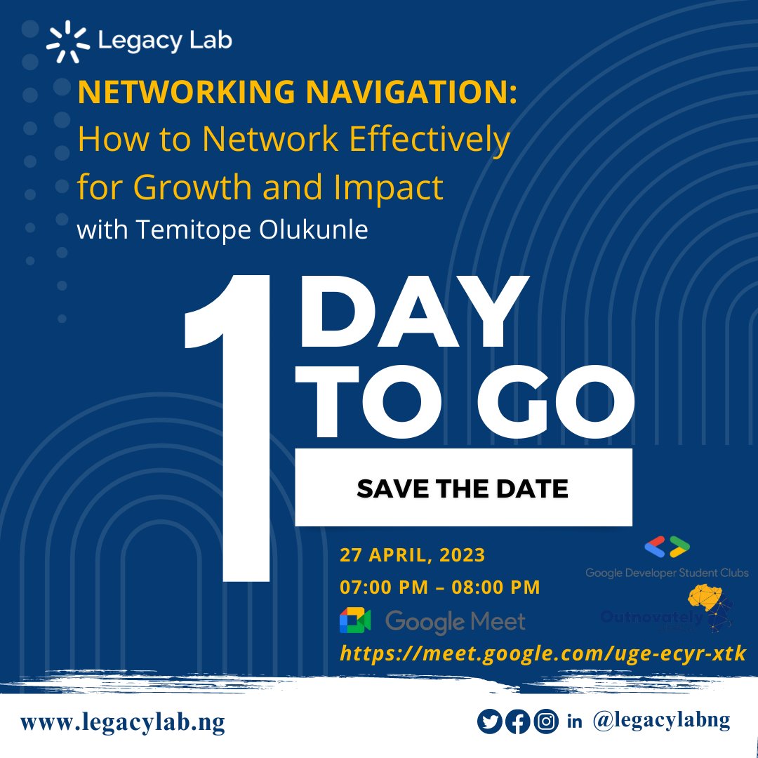 legacylabng's tweet photo. The April edition of the #DigitalEdge series is happening tomorrow, Thursday, April 27th, 2023. Join us on Google Meet at https://t.co/h24ARThYqJ to enhance your networking skills and grow your impact in the digital space. #networking #digitalprofessionals #digitalentrepreneurs https://t.co/9erzrDhWMl