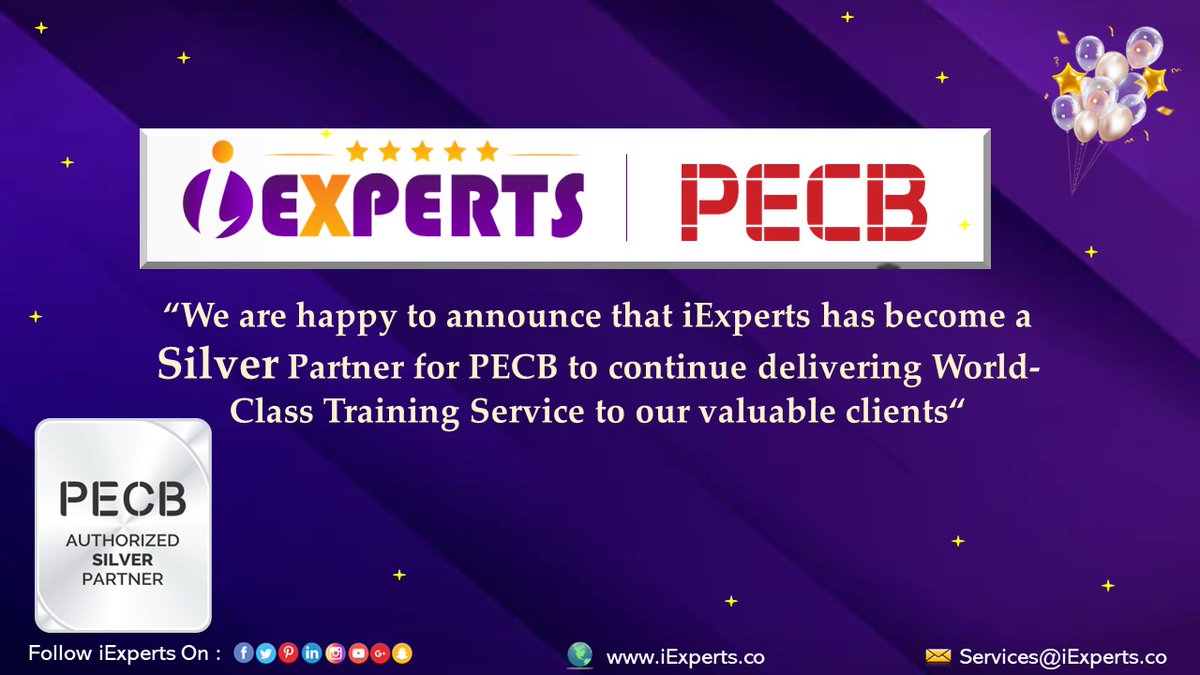 iExperts10's tweet photo. iExperts is Celebrating! 🌟🌟🌟✨✨

" We are happy to announce that iExperts has become a #Silver_Partner for @PECB to continue delivering world-class training service to our valuable clients "

We are always grateful for our Cooperation 🤝🏻👏🏻 ..

#PECB  #trainingservices https://t.co/ftlrcFstKm