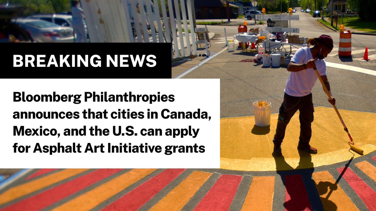 64 projects, 41 U.S. cities, and 22 European cities later, our #AsphaltArt Initiative is expanding!

Cities in Canada, Mexico, and the U.S. can now apply for a grant to revitalize public spaces and engage their communities through art. Learn more: asphaltart.bloomberg.org