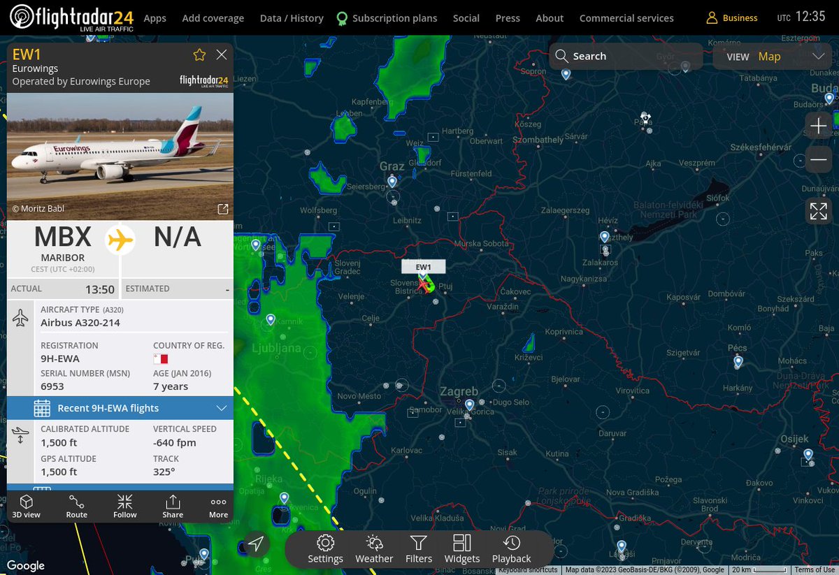 Radar_Assistant's tweet photo. MULTI FR24 CIRCLING ALERT : At time Tue Apr 25 13:31:58 2023 #EW1 was likely to be circling at FL25 2nm from MI Maribor_NDB_SI
near Rogoza, Hoče-Slivnica, 2204, Slovenija #AvGeek #ADSB https://t.co/EE4kVbJtSa https://t.co/XYlTI2U2NU