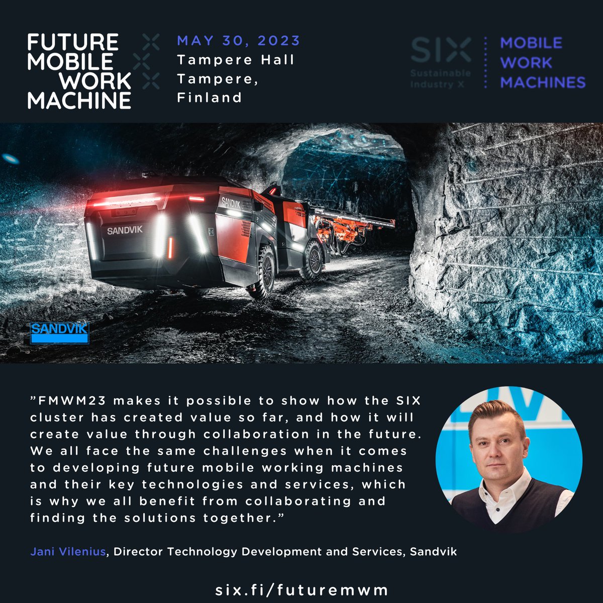 Read more about Sandvik's presence in the SIX Future Mobile Work Machine event!

➡️six.fi/post/future-mo…

six.fi/futuremwm

#Sandvik #FutureOfMining #MeetAmelia #MiningTechnology #Automation #Digitalization #Electrification #Innovation #Technology #FMWM23 #SIXFinland