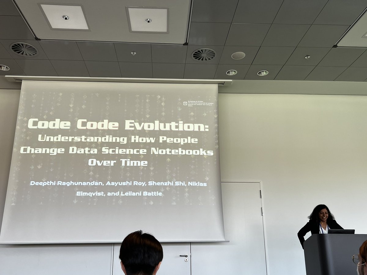 The #chi2023 data dance party🕺💃 is about to get started in Hall F where <a href="/deraghun/">Deepthi Raghunandan (She/Her)</a> is just now presenting the paper with IMO best title: “Code Code Evolution: Understanding How People Change Data Science Notebooks Over Time”! With Aayushi Roy, Shenzhi Shi, myself, and <a href="/leibatt/">Leilani Battle</a>!