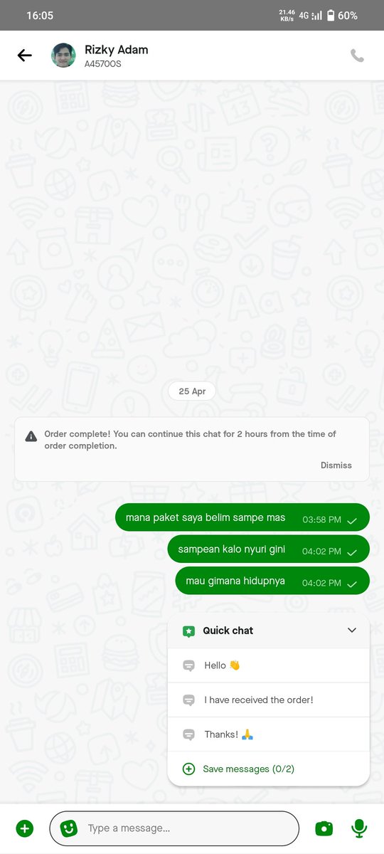 dkkysr's tweet photo. Saya telfon saya chat ga bales nomernya gabisa dihubungi @gojekindonesia https://t.co/a2UXYW9gf3