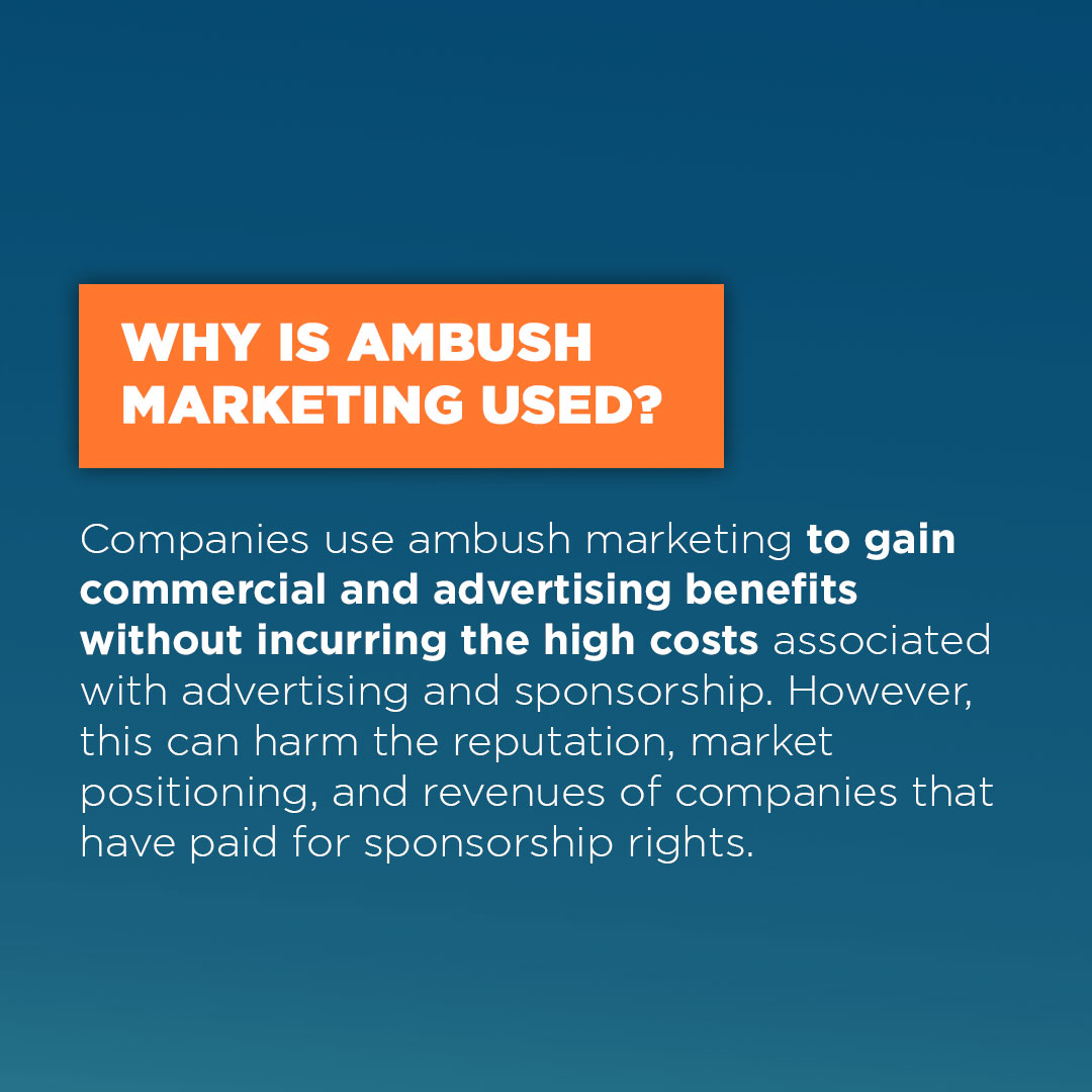 IPMoeller's tweet photo. Ambush marketing is a cost-effective way for companies to gain commercial benefits at large-scale events without paying for official sponsorship.However, it can harm the reputation of those who have paid for sponsorship rights. https://t.co/0YENIlr3Ap
