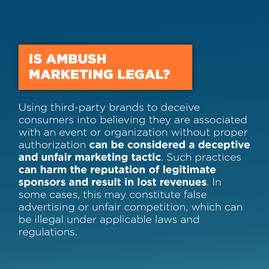 IPMoeller's tweet photo. Ambush marketing is a cost-effective way for companies to gain commercial benefits at large-scale events without paying for official sponsorship.However, it can harm the reputation of those who have paid for sponsorship rights. https://t.co/0YENIlr3Ap