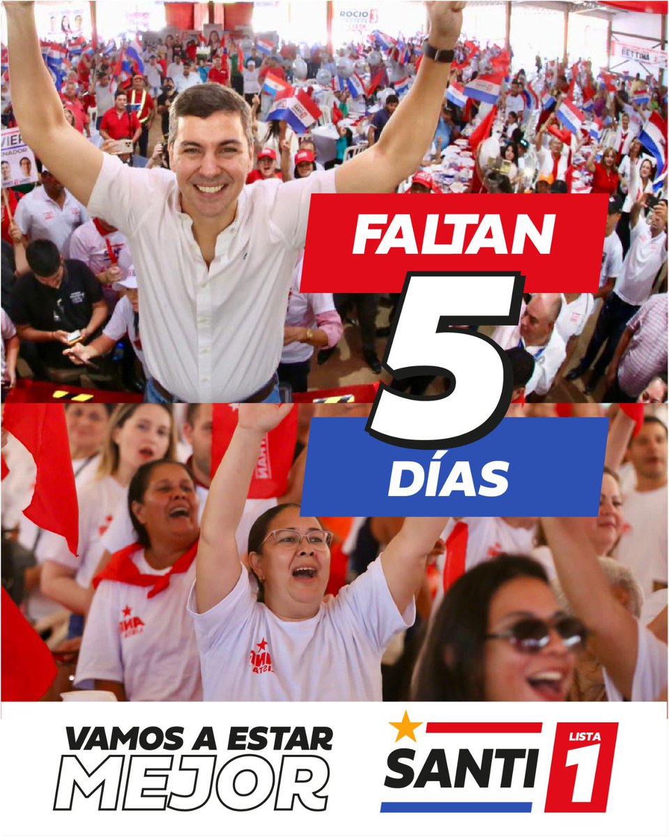 SantiPenap's tweet photo. ¡Estamos a días de una gran victoria! No se trata solo de ganar, sino del inicio de un Paraguay mejor.

#SantiPresidente
#VamosAEstarMejor https://t.co/S7ewM1BJSd