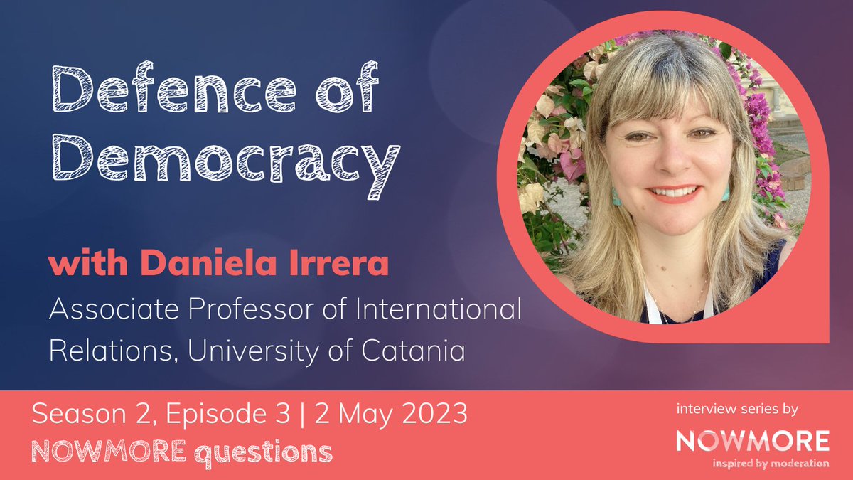 NOWMORE_EU's tweet photo. 📢 Tune in to the next episode of #NOWMOREQuestions on 2 May for an informative online discussion with @Daniela_1975, Associate Professor of International Relations at @unict_it about the crucial role of defending democracy in preserving our fundamental rights and values.🗳️ https://t.co/TIqZXxAoGk