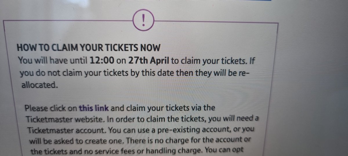 julie_twickers's tweet photo. @martinpaulstone @TicketmasterUK Its a disgrace! Was so excited and tried to claim MY tickets within 30 mins. @TicketmasterCS is a CON @BBCBreaking need to ditch them &amp; honour the tickets https://t.co/0rjDTIqG0f