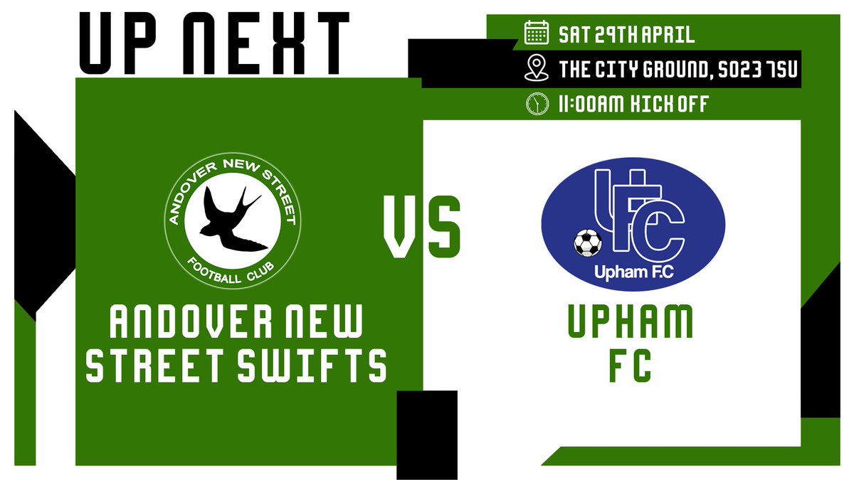 𝗡𝗘𝗫𝗧 𝗨𝗣

Its an early Kick Off for the George Mason Memorial  Shield Cup Final as we face Upham.

Come &amp; support the lads 🟢⚫️

🆚: <a href="/uphamfc/">Upham Football Club</a>
🏆: <a href="/HantsLeague/">uhlsport Hampshire Premier League</a> GMMS 🏆
📌: Winchester City - SO23 7SU 
🧭: tinyurl.com/GMMS3
⏰: 11:00am
💵: £5 / £3 - Includes programme