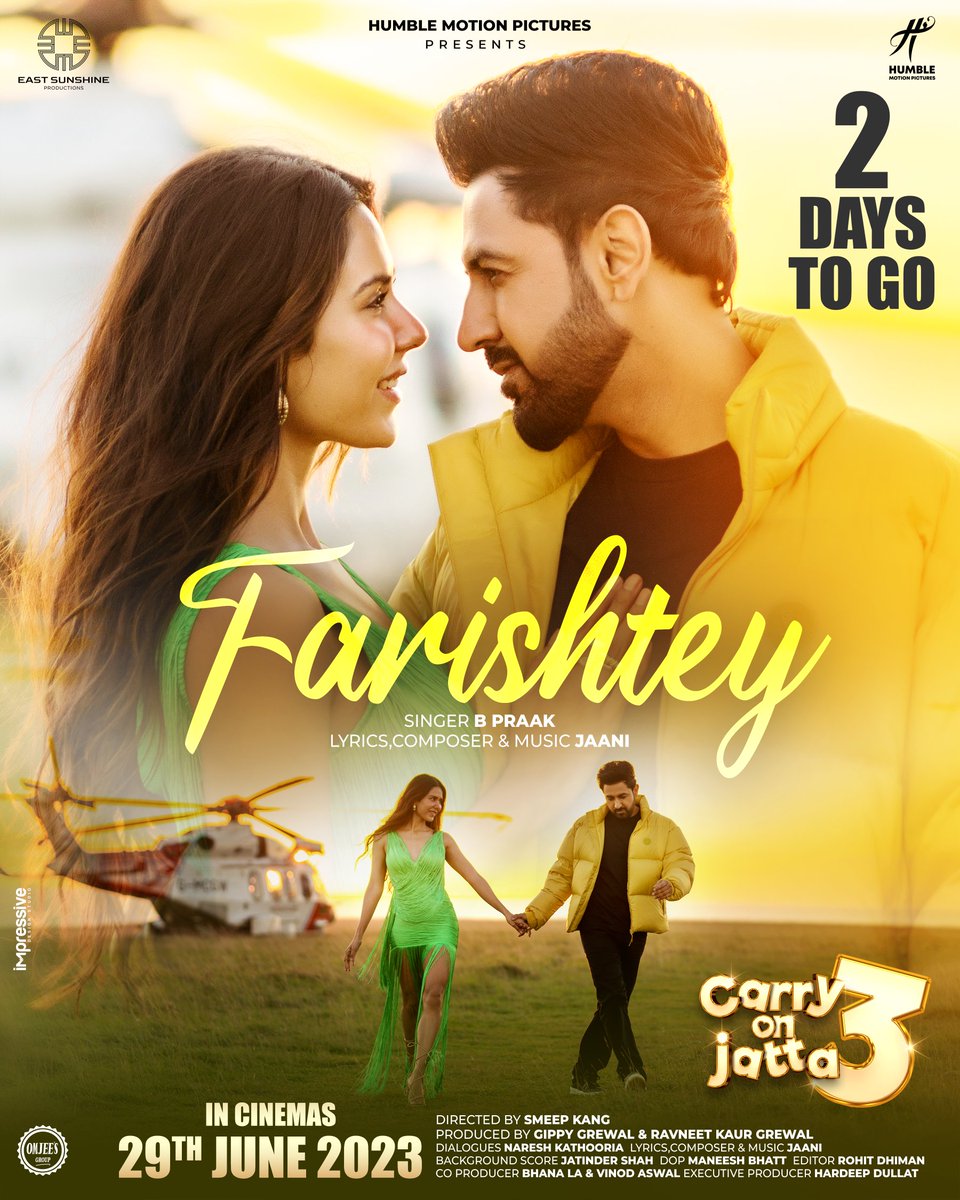 CBitssDigital's tweet photo. 2 Days to Go💞
#Farishtey releasing on 27th April 🤗

Singer - @bpraak 
Lyrics,Composer,Music - @yourjaani

#Carryonjatta3 in cinemas on 29th June 2023 

@gippygrewal @binnudhillon @bajwasonam @humblemotionpic @espofficial_ @GurpreetGhuggi  @CarryOnJattaMov https://t.co/40XKH6ZqCw