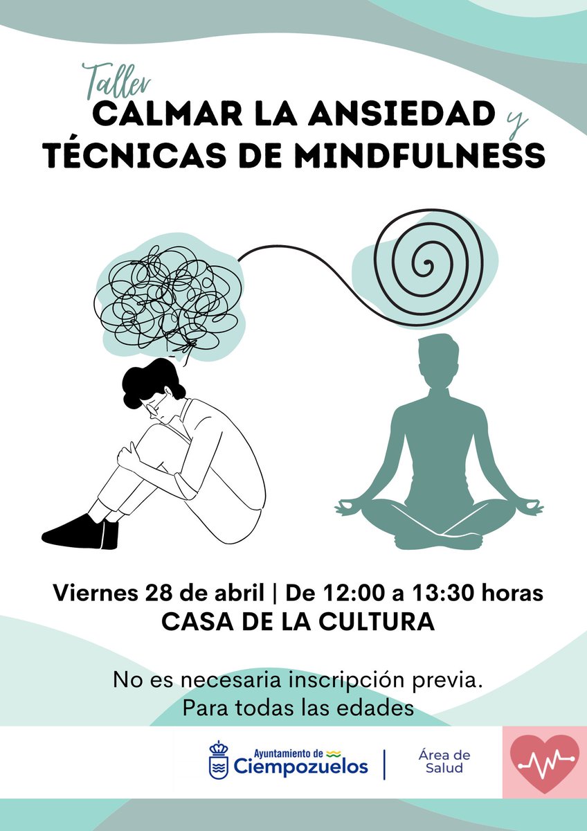 🔴¿Tienes ansiedad?

Este viernes 28 de abril (de 12 a 13:30h.) tienes una cita en la Casa de la Cultura en el taller gratuito 'Calmar la ansiedad y técnicas de Mindfulness', dirigido por una psicóloga y una pedagoga.

➡No es necesaria inscripción previa
➡Para todas las edades