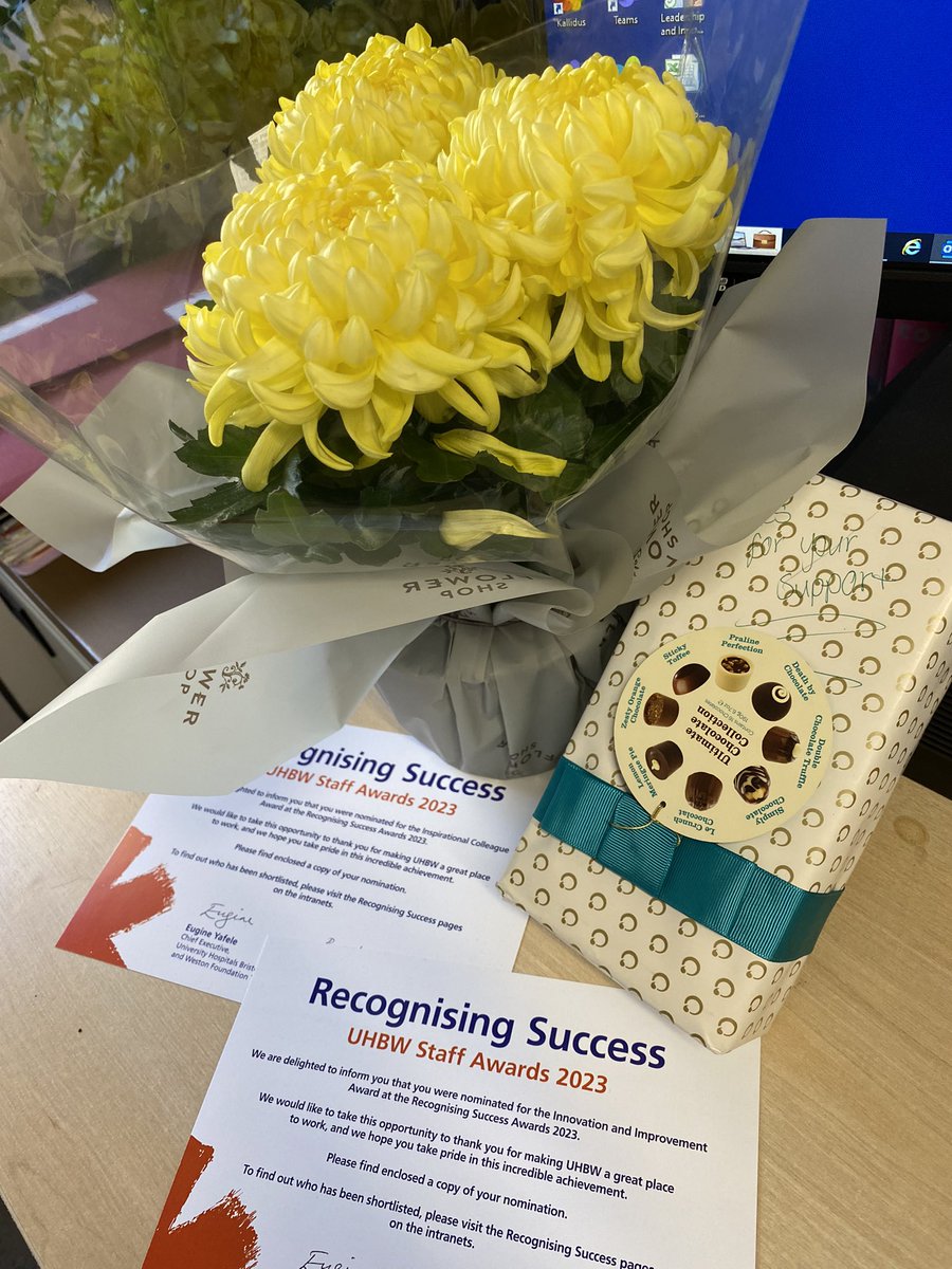 Charlotte King (@c_j_king1) on Twitter photo Starting Tuesday with 3 personal nominations for the Trust Recognising Success awards and a thank you for being such a supportive leader on my desk.
It has been a difficult 18months but proud as always to work for <a href="/uhbwNHS/">University Hospitals Bristol and Weston NHS FT</a> and lead such a fantastic, dynamic and professional team Starting Tuesday with 3 personal nominations for the Trust Recognising Success awards and a thank you for being such a supportive leader on my desk.
It has been a difficult 18months but proud as always to work for <a href="/uhbwNHS/">University Hospitals Bristol and Weston NHS FT</a> and lead such a fantastic, dynamic and professional team