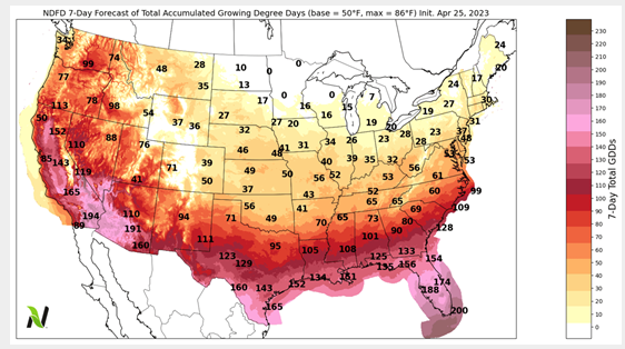 jpmccormick3's tweet photo. 7-day   Forecast of Total Accumulated Growing Degree Days https://t.co/wxJu9bjQ75