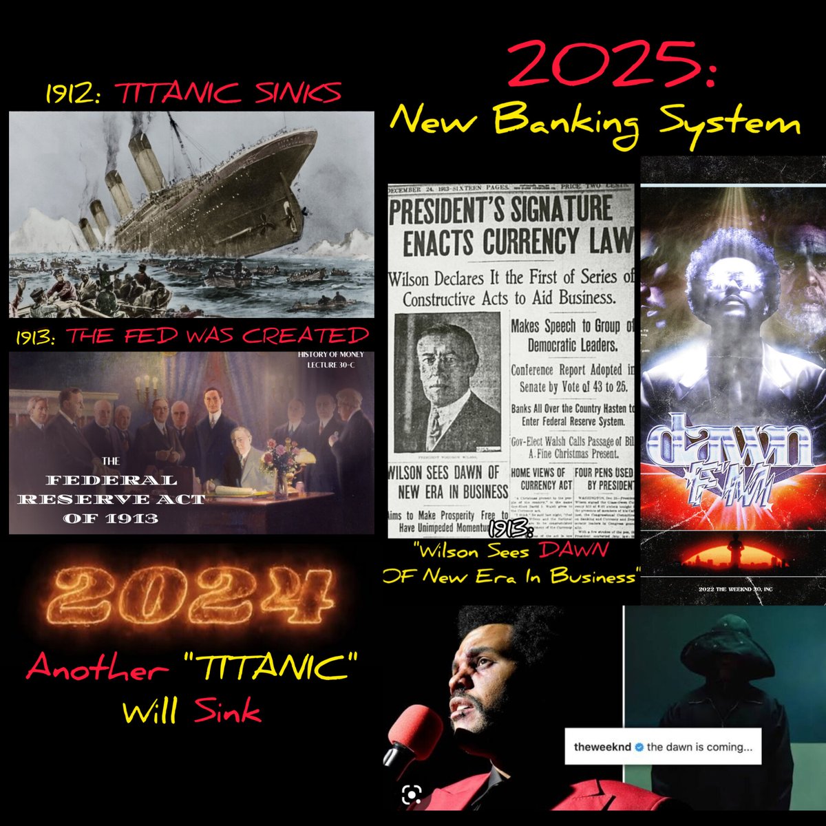 The #FederalReserve Was Created 1 Year After The #TITANIC Sank
__
I Think 2024 We Could See Another '#Titanic' Event..

Which Will Help Usher In A New #BankingSystem In 2025

(Just Like In 1912-1913)

#HistoryAlwaysRepeats

#TheMatrixology