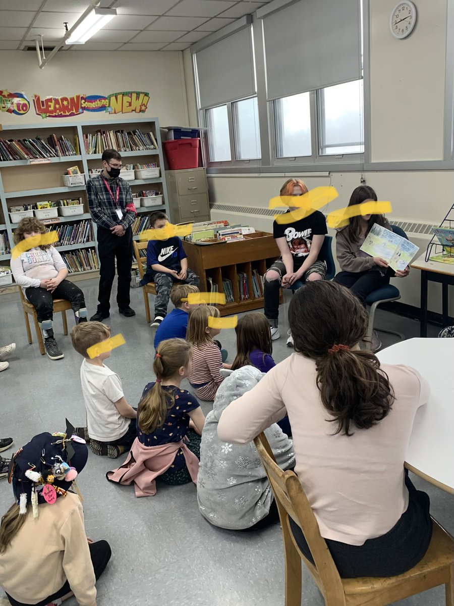 Our Grade 8 @BiHi_School leaders reading their self-created children's books to our Grade 1/2 class. Our authors took great pride in completing the process from beginning-to-end: Writing, Editing and Production. Engaging learning for all! @HrceLiteracy