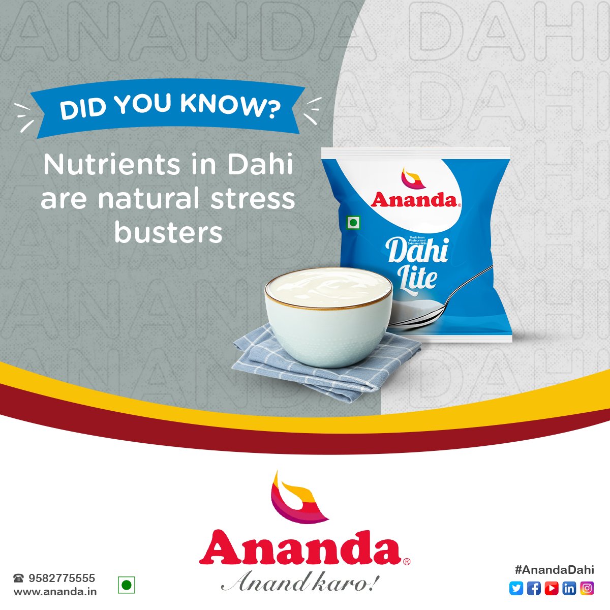 AnandaDairy's tweet photo. Stay stress-free throughout the day with fresh and healthy Ananda dahi. Filled with nutritional values, this curd will enhance your mood.
#Ananda #AnandKaro #dairyproducts #indiandairy #AnandaDahi #curdbenefits #stressbuster #healthylifestlye https://t.co/TamS5Njjba