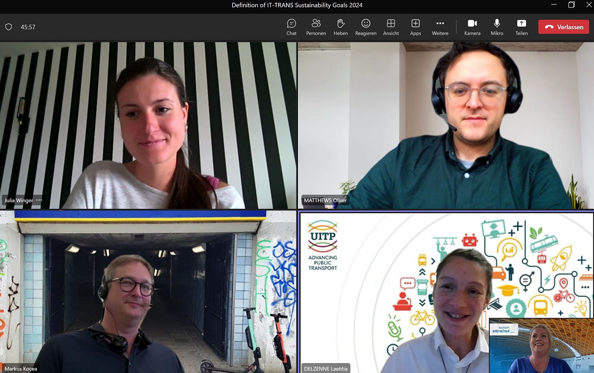 Yesterday, Laetita Delzenne and Oliver Matthews from UITP, and Markus Kocea, Julia Winger and Katrin Wagner from Messe Karlsruhe had a virtual exchange relating to sustainability goals for IT-TRANS 2024.

#publictransport #sustainability #ittrans #mobility #itt24