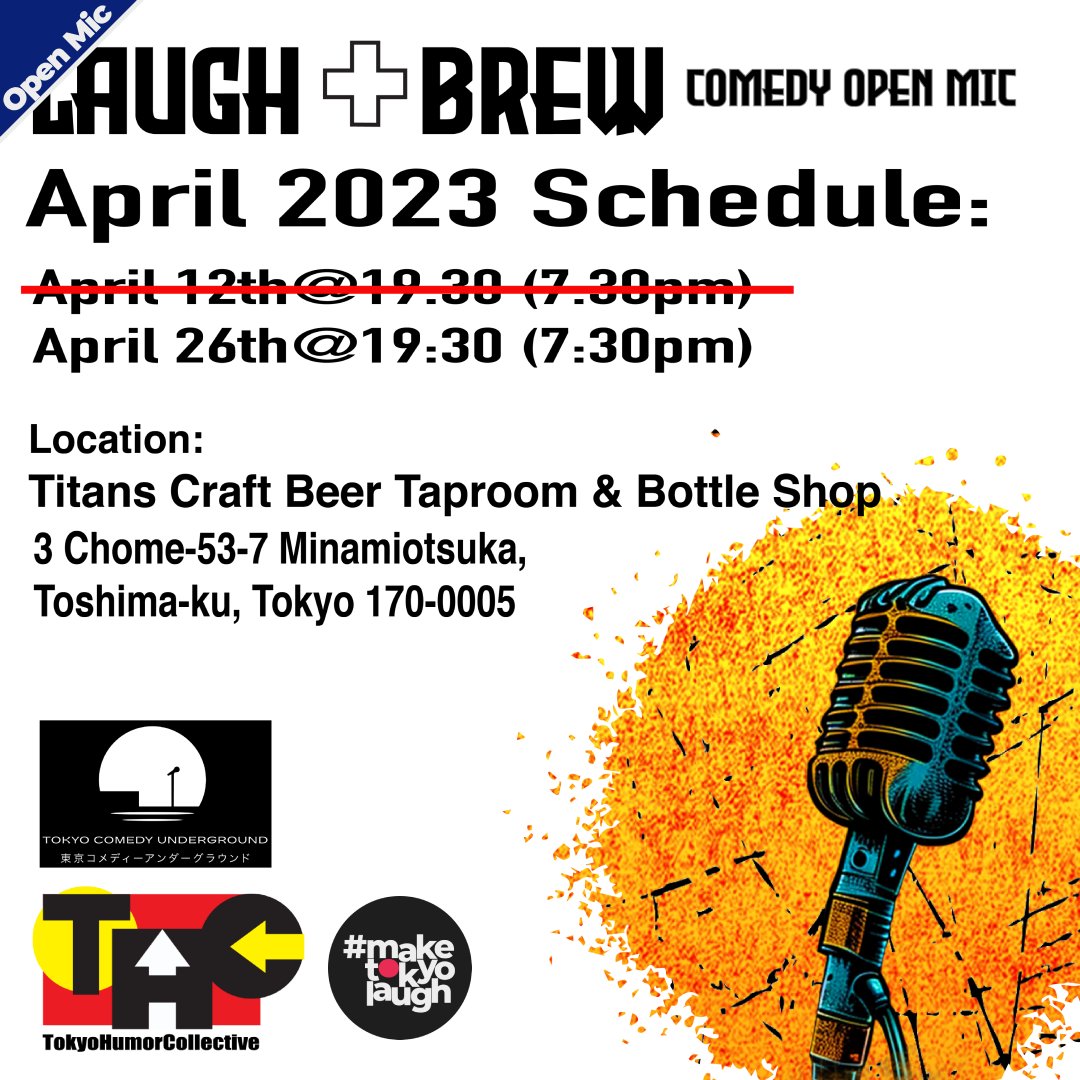 tokyo_comedy's tweet photo. Ready for a night of laughs? Laugh the night away with Titans at Laugh &amp; Brew: the ultimate stand-up comedy open mic! 🤣🍻 
#LaughAndBrew 
#Titans 
#ComedyNight
#standupcomedy
#maketokyolaugh
#スタンダップコメディー
#お笑い
#渋谷
#gaijin
#nightlife
#tokyo https://t.co/hckmIZQrMD