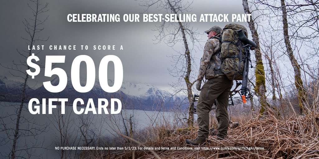 KUIU's tweet photo. Prizes can be released at any time so make sure you don't miss out!

We’re giving away up to $4,500 in gift cards to celebrate 12 years of our best selling Attack Pant. The fastest to claim will win $500!

Tap the link below to enter.

https://t.co/cgs3LnYG0T

#KUIU #KUIUNation https://t.co/A4A22e2Aqa