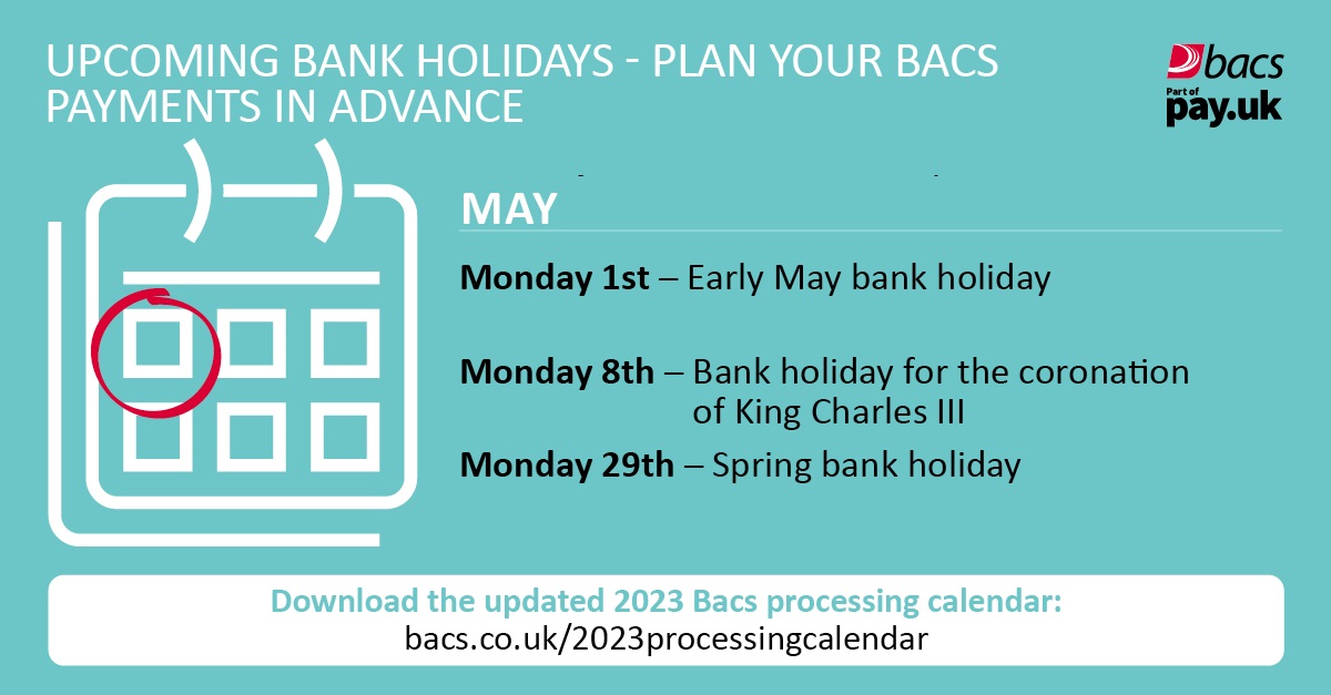 The first of three bank holidays in May is fast-approaching – make sure you’re prepared by downloading our updated 2023 processing calendar:

newseventsinsights.wearepay.uk/media-centre/p…