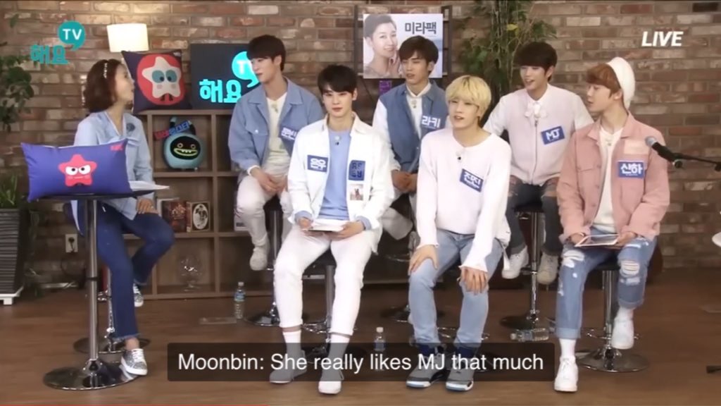 intokmj's tweet photo. q: who you’d introduce to your younger sister?

“prolly jinjin-hyung. although he’s a bit slow, he’d take care of her well better than anyone.” - moonbin

q: who’s her ideal type/like?

“she tells me everyday, she likes mj that much. he doesn’t like an eldest &amp; he’s cute. + https://t.co/6tJkKDAEhE