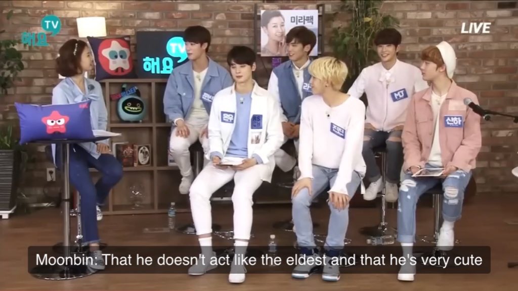 intokmj's tweet photo. q: who you’d introduce to your younger sister?

“prolly jinjin-hyung. although he’s a bit slow, he’d take care of her well better than anyone.” - moonbin

q: who’s her ideal type/like?

“she tells me everyday, she likes mj that much. he doesn’t like an eldest &amp; he’s cute. + https://t.co/6tJkKDAEhE