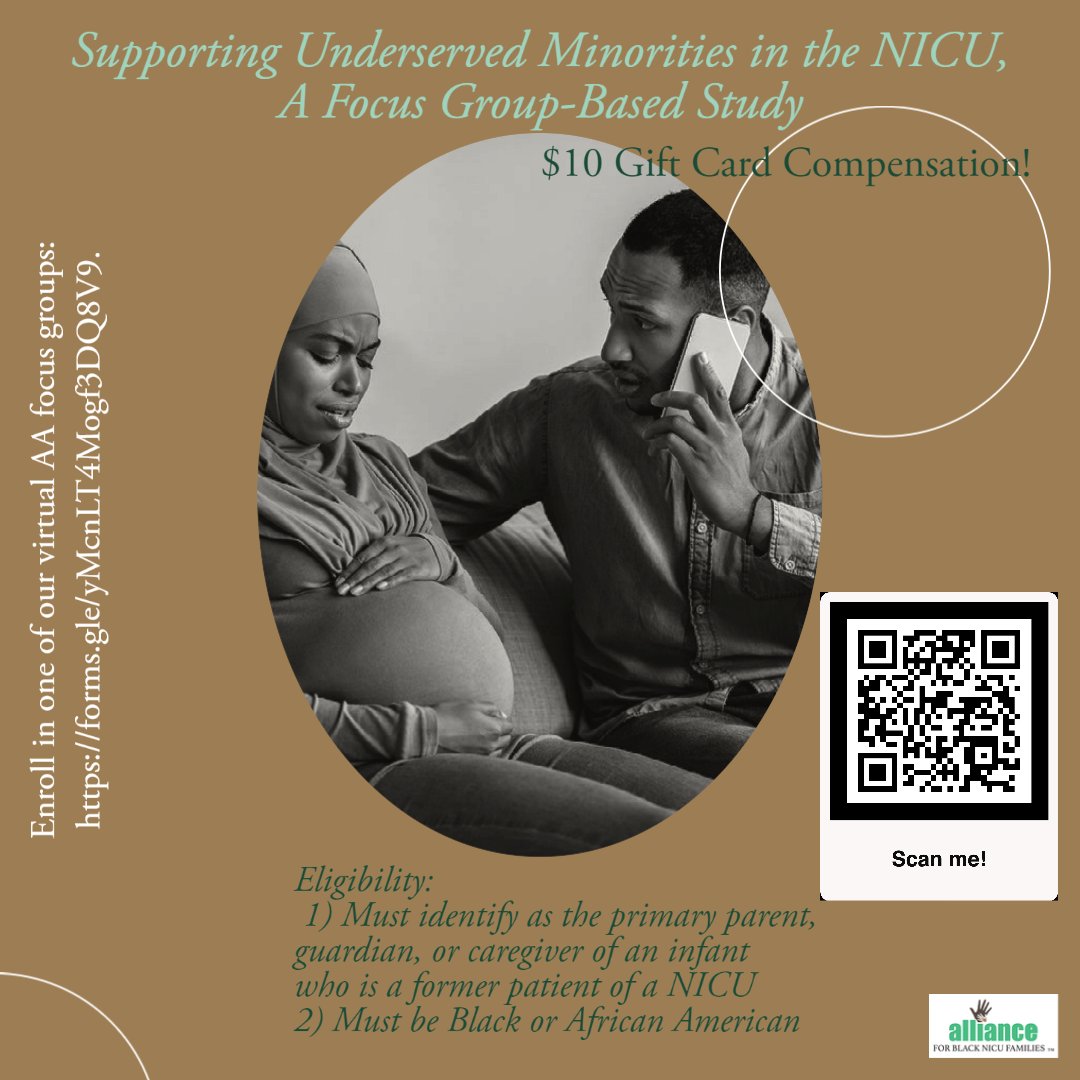 PreemieBall's tweet photo. FOCUS GROUP:  Supporting underserved minorities in the NICU - $10 gift card compensation. African American NICU parents click on the link below to enroll in one of the virtual AA focus groups.
-  https://t.co/IsOCDz0Tg4 https://t.co/wjQFHjwMr3