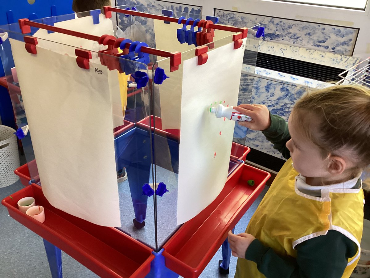 PenlW's tweet photo. We were awarded a grant at the beginning of the year which we put towards new furniture and equipment. One of the items we bought was a 4 way easel. The children had great fun using it while exploring colour mixing and using different resources. https://t.co/Nt1bO6itWz
