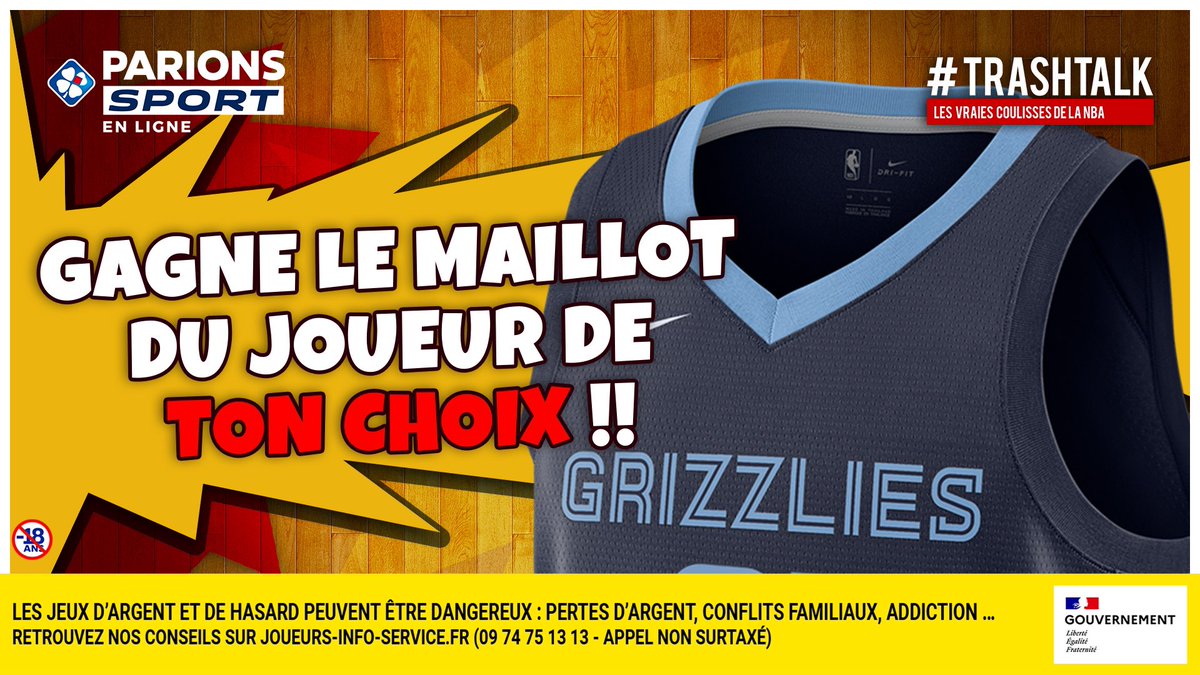 🎁 JEU-CONCOURS ! 🎁 

Pendant les Playoffs, TrashTalk et ParionsSport te font gagner 1 maillot différent CHAQUE SEMAINE ! 😱

🚨 GAGNE LE MAILLOT DU JOUEUR DE TON CHOIX DE MEMPHIS ! 🚨

Pour participer :
1⃣ RT CE TWEET
2⃣ FOLLOW 
<a href="/TrashTalk_fr/">TrashTalk</a> ET @ParionsSport 

(TAS LE 01/5)