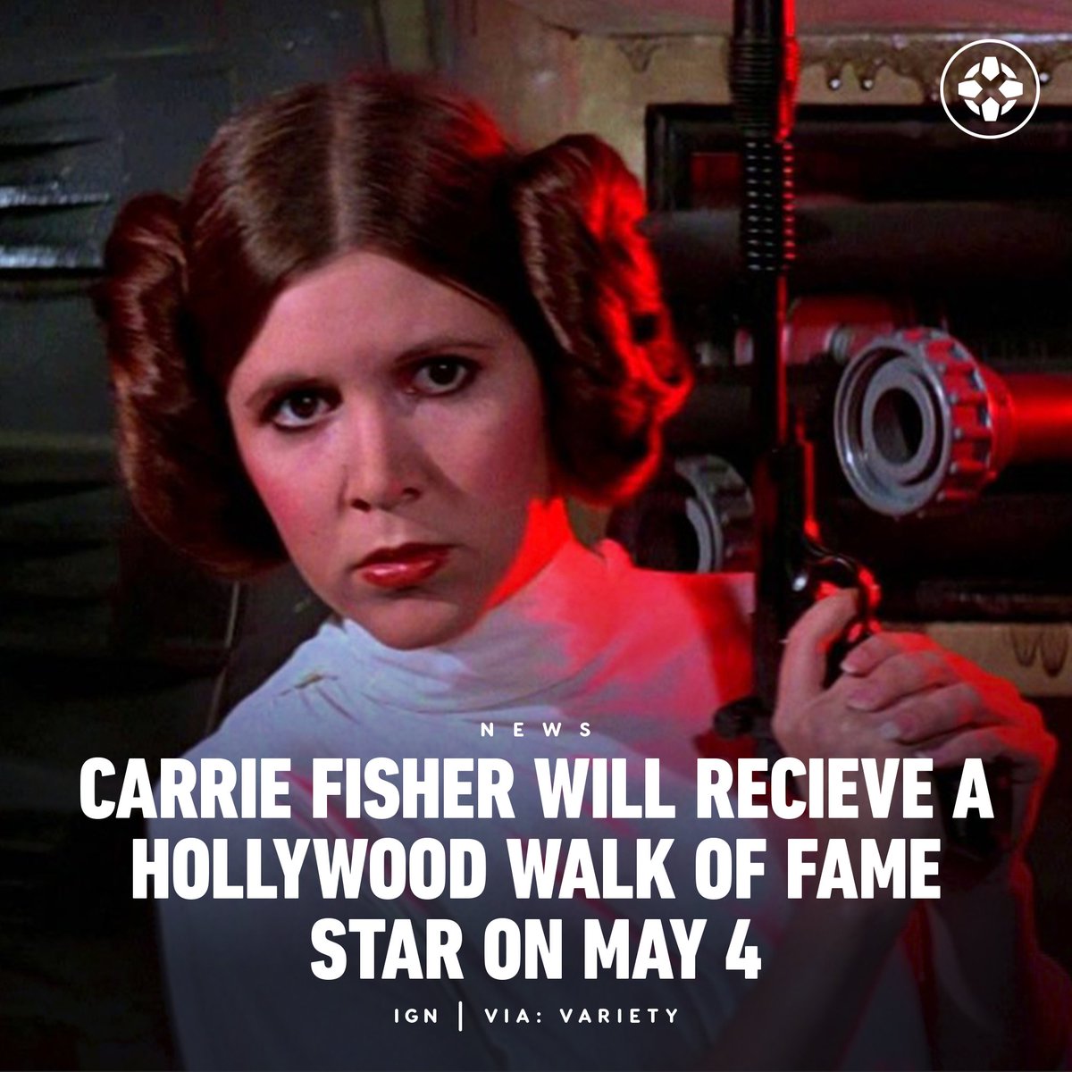 IGN's tweet photo. Carrie Fisher will be posthumously given a star on the Hollywood Walk of Fame on May 4th, 2023, just a few feet away from the star of Mark Hamill and across the street from the star of her mother Debbie Reynolds. https://t.co/iiGrRvjH4z