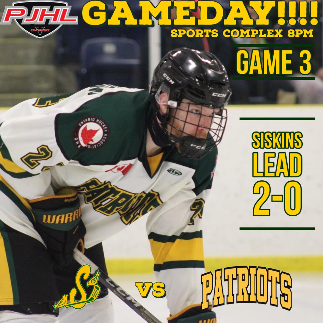 Happy Tuesday! 

It’s GAMEDAY!! And the boys host @staynersiskinsjrc for Game 3 of the series!! Puck drop is at 8PM, and both gates are open! 

See you tonight! 

#patsnation #playoffs #cheerloud #letsgo!