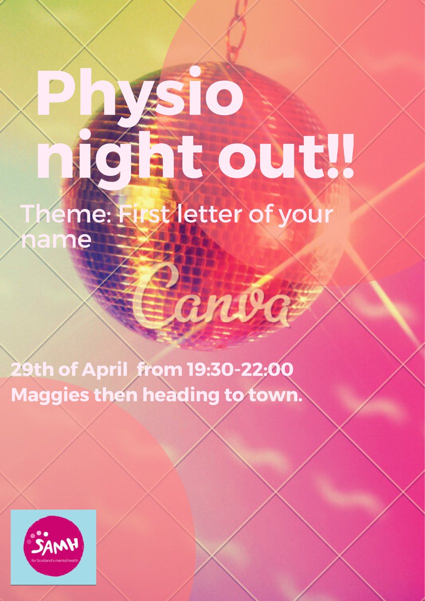 Hey guys just a reminder our big night out is fast approaching so hope everyone is excited. It's a fundraiser for SAMH so it's 3 pound entry, we encourage you to bring friends along and to have a go at our theme!! Hope to see everyone there for what's sure to be a great night🩵💙