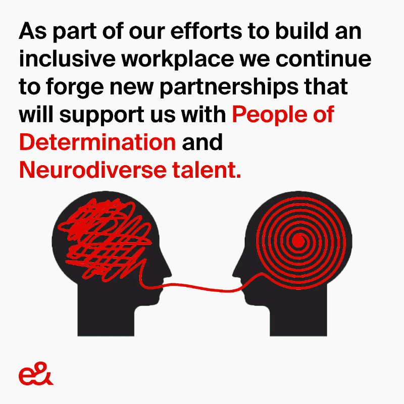 etisalat's tweet photo. We are breaking barriers and joining forces with @NDinBusiness In Business to promote workplace inclusion and #awareness for the #neurodivergent community in the #tech industry

Be part of the change today!

#eAnd #NeurodiversityInBusiness #ChangeTheWorld #NeuroInclusionNow