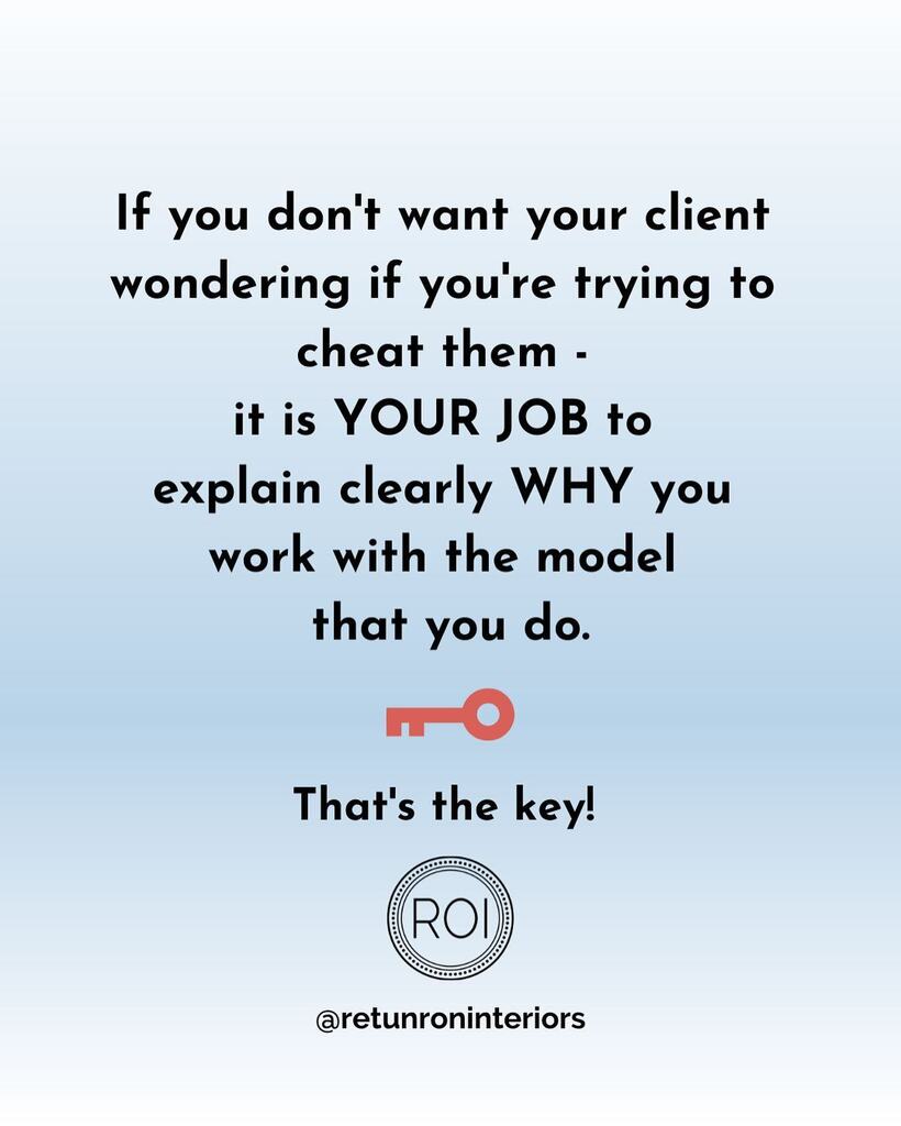 A HUGE talking point in the interior design industry is over how much to tell your clients (or show them) when it comes to fees and pricing. 

And like a lot of things in our world, for me, it all comes down to communication.

Working with a client is a … instagr.am/p/Crc5O7oNlx0/