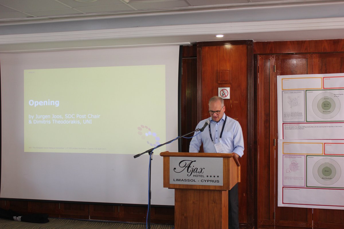 TheWorldofWork1's tweet photo. The #SDCProject 4th Physical #Workshop in Limassol, Cyprus began with a warm welcome and introduction from #JurgenJoos, Vice-Chair of Social Affairs Committee (SAC). #welcomeaddress @SzebenyB @Elenafrz @JPForceville @AScribellito @margakis @EU_Commission @EU_Social @PostEurop https://t.co/wFIH9FYROY