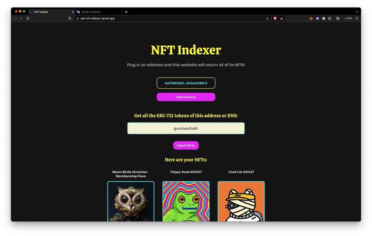Check out my NFT Indexer app I built at <a href="/AlchemyLearn/">Alchemy University</a>!  #Etherum #NFT #Web3 #DApp

eat-nft-indexer.vercel.app
