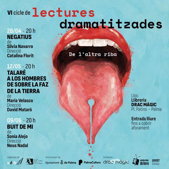 ajuntpalma's tweet photo. 👅 VI Cicle de Lectures Dramatitzades!
👉 La primera lectura 'Negatius' serà a càrrec de Sílvia Navarro amb la direcció de Catalina Florit

🗣️ 'Negatius'
🗓️ 28 d'abril
🕗 20 h
📍 Llibreria Drac Màgic  

🎫 Entrada lliure fins a completar aforament https://t.co/VAJgLoh4qJ