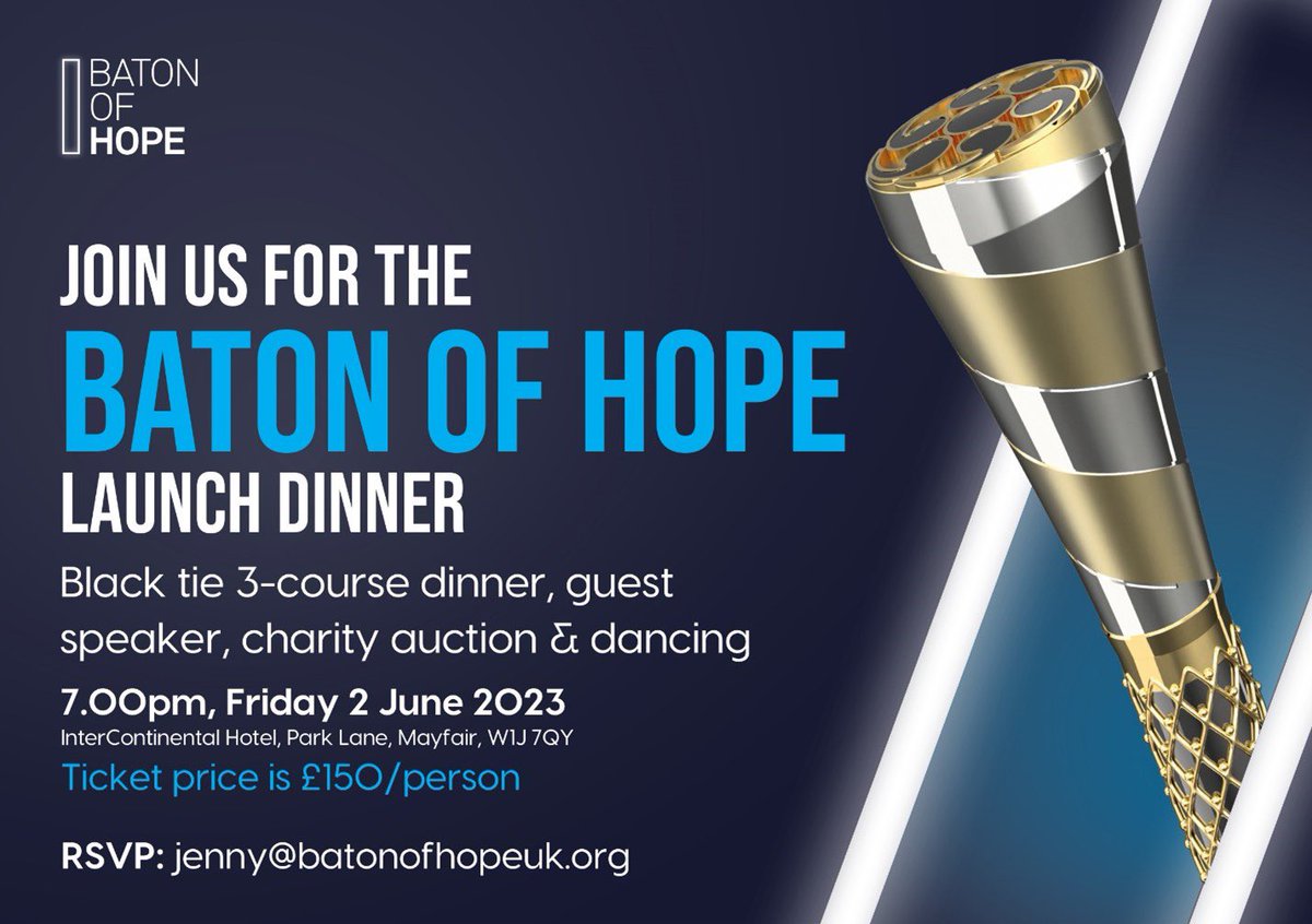 Get your tickets! The Baton of Hope launch event is happening on Friday 2nd June in London - come and join us… & if your company is interested in being a sponsor for this historic night, please reach out ASAP 🤝 

#BatonOfHopeUK
#LaunchEvent
#CorporateSponsorship
#ComeJoinUs