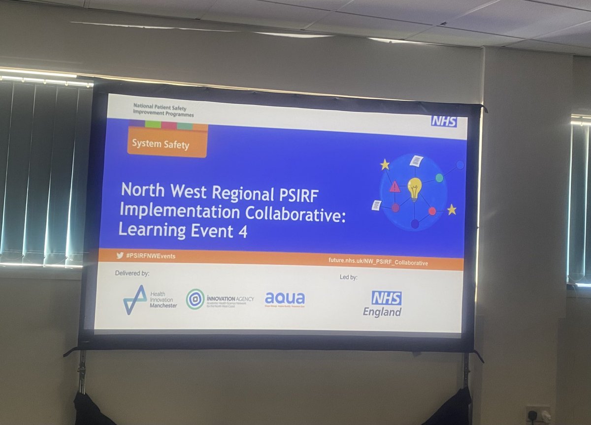 Really exited to support this event. Working with great partners to support PSIRF implementation ⁦@Aqua_NHS⁩ ⁦@innovationnwc⁩ ⁦@HealthInnovMcr⁩ ⁦@NHSEngland⁩ #PSIRFNWEvents