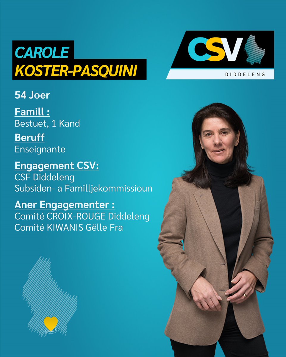 CSVDiddeleng's tweet photo. Haut stellen mir iech d'Carole KOSTER-PASQUINI fir. Mat engem perspektiven Message!
MÉI NO. MÉI DIDDELENG. MÉI BEWEEGEN.
#csvdiddeleng #gemengenwalen2023 #echkawielen #jepeuxvoter #ichkannwaehlen #icanvote https://t.co/pnzNQqSkk5