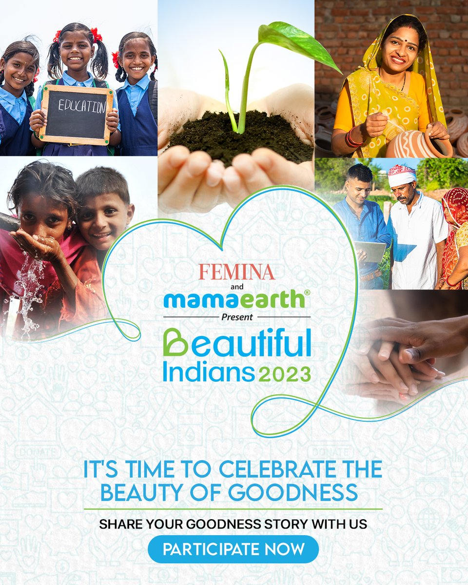 We need your help to identify good souls and share their goodness stories for the 2nd Season of Femina x Mamaearth #BeautifulIndians. Click- femina.in/mamaearth-beau… and help us celebrate the #BeautyOfGoodness again!
@mamaearthindia

#BeautifulIndians2023 #BeautifulIndiansS2