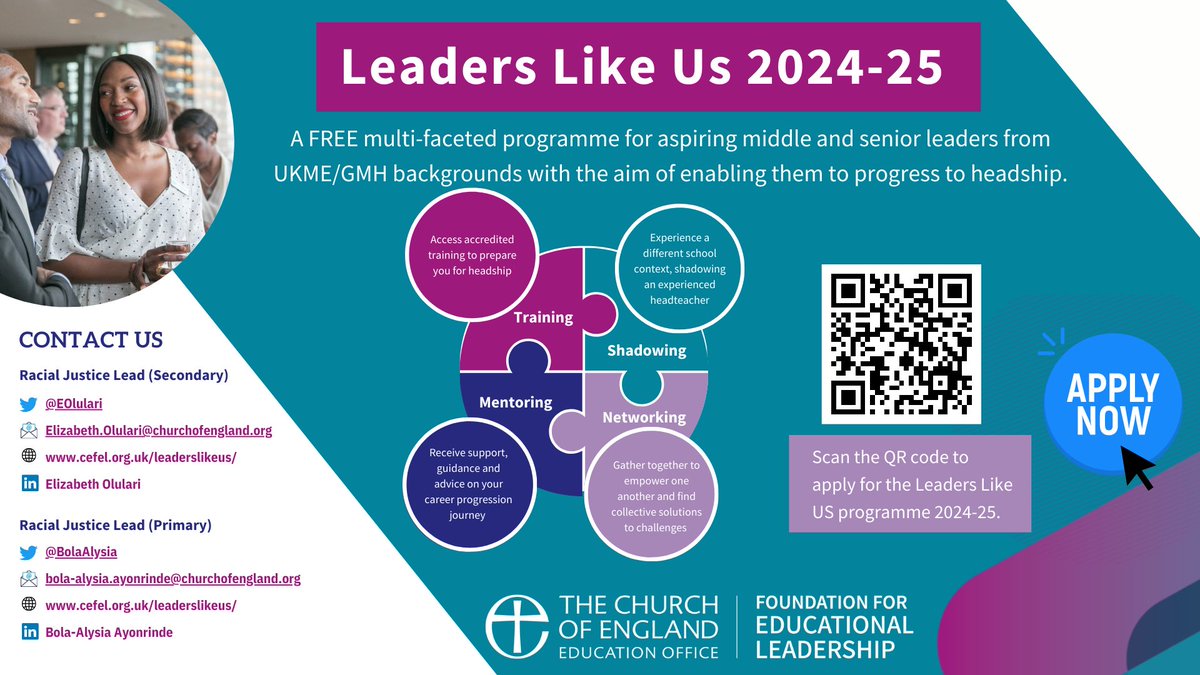 #RepresentationMatters. Let’s change the statistics in senior leadership. #advocateforUKME/GMHteachers. Encourage GMH teachers to sign up for the Leaders Like Us program.