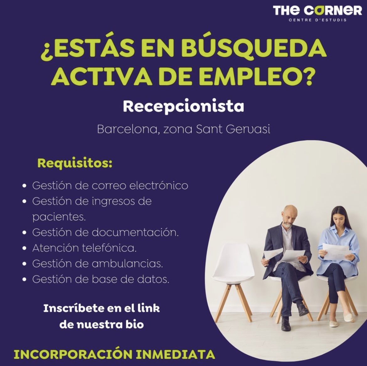 CentreTheCorner's tweet photo. 🟢OFERTA DE EMPLEO🟢

Inscríbete en el siguiente enlace: https://t.co/3RrMuOFHKg https://t.co/MFlkLEYfQb