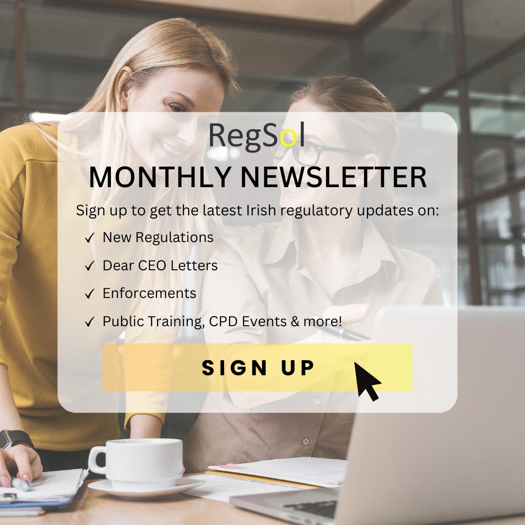 regsolireland's tweet photo. We don’t want you to miss a thing! Click here to sign up for our monthly newsletter https://t.co/H70CfbgRTc
#regsol #compliance #newsletter #irishregulations https://t.co/YmnG6SDu88