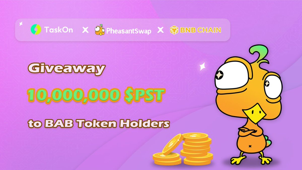 PheasantSwap's tweet photo. 🎉 Airdrop 10,000,000 PST to #TaskOn community!

To enter: 

🟣Retweet, ❤️, tag 3
🟣Follow @PheasantSwap &amp; @taskonxyz 
🟣Join https://t.co/DDew5aOq6q https://t.co/WYECv4Ppi6
🟣Task away 👉🏻 https://t.co/Pa8fwLWDJH 

Act Now🚀  

#Crypto #Giveaway #Web3 #BNB #ENULS #DeFi https://t.co/QPYIrvZ1Mg