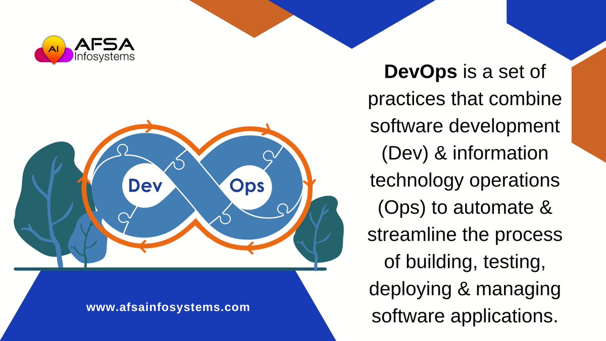 Afsainfosystems's tweet photo. DevOps is a set of practices that combine software development (Dev) &amp; information technology operations (Ops) to automate &amp; streamline the process of building, testing, deploying &amp; managing software applications.

Contact us now for more details:- https://t.co/fh2ay4O4Dg https://t.co/MNetb6gSQv