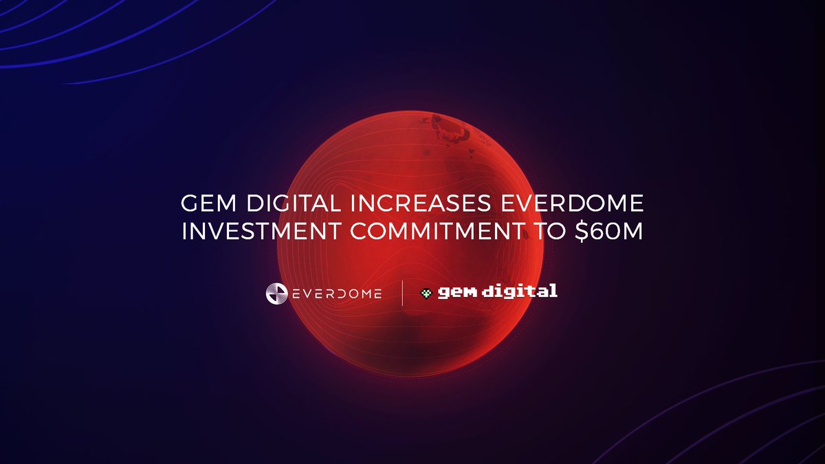 Delighted to announce that GEM Digital Ltd. have increased their investment commitment in Everdome from $10 million to $60 million.

Priming our metaverse adventure for accelerated growth &amp; development.🚀🏗 

Discover more👉 everdome.io/news/gem-digit…

#TheJourneyHasBegun