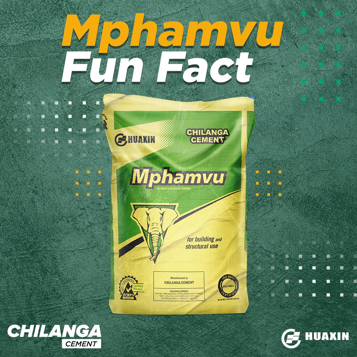 ChilangaCement's tweet photo. Mphamvu 32,5N is Zambia’s leading general-purpose bagged cement, developed to suit a wide range of applications. From domestic building to major construction projects, Mphamvu is cost-effective.
#WeAreChilangaCement #buildingtomorrowtoday #Mphamvu #funfact https://t.co/jnHSsN8fHS
