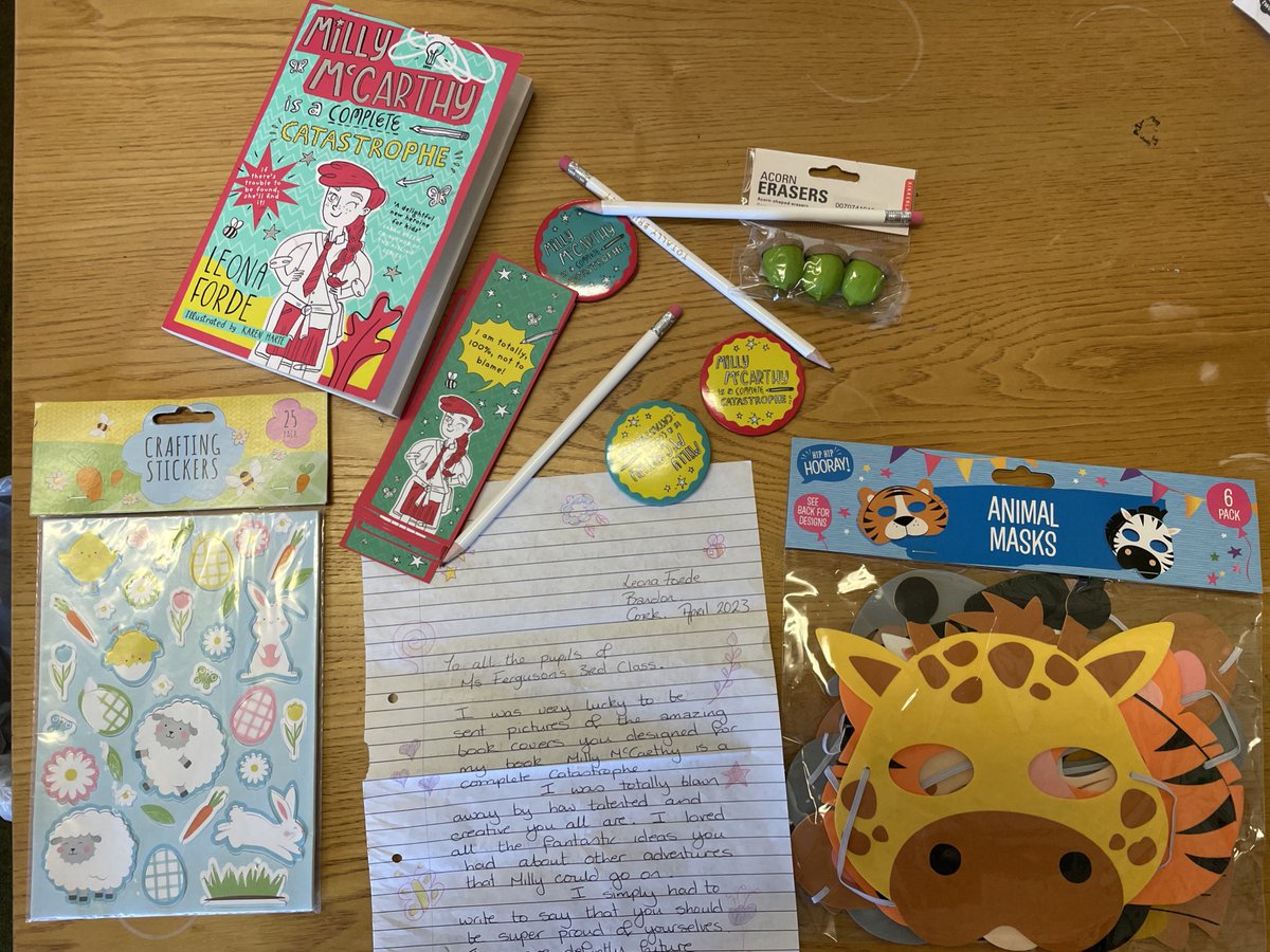 molagabuzzybees's tweet photo. A very exciting package arrived from @leonaforde1 the creator of Milly Mc Carthy!  We got a lovely letter, pencils, badges, masks, stickers and bookmarks which will be raffled off! Thanks so much Leona, we really appreciate it &amp; can’t wait for book 2!! https://t.co/HFqeiu8yTA